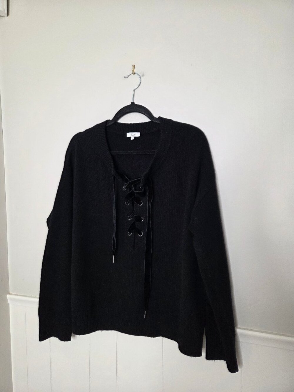 RAILS Solid Black Front Tie Cashmere Wool Sweater